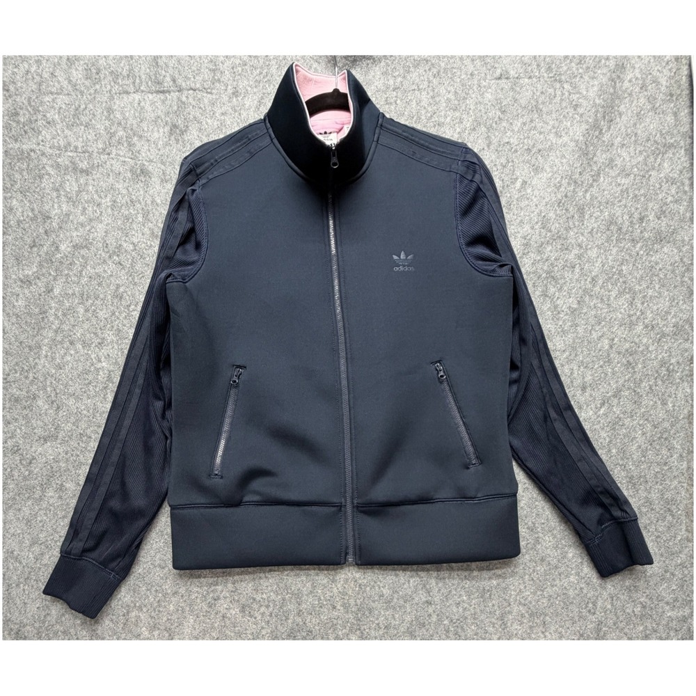 Adidas Originals Navy Blue Pink Track Jacket Trefoil Logo Full Zip Womens Medium